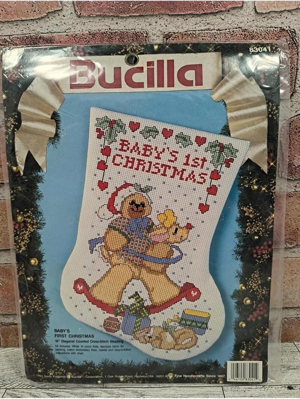 1993 Bucilla Stocking Kit Cross Stitch Baby's First 1st Christmas Embroidery 10